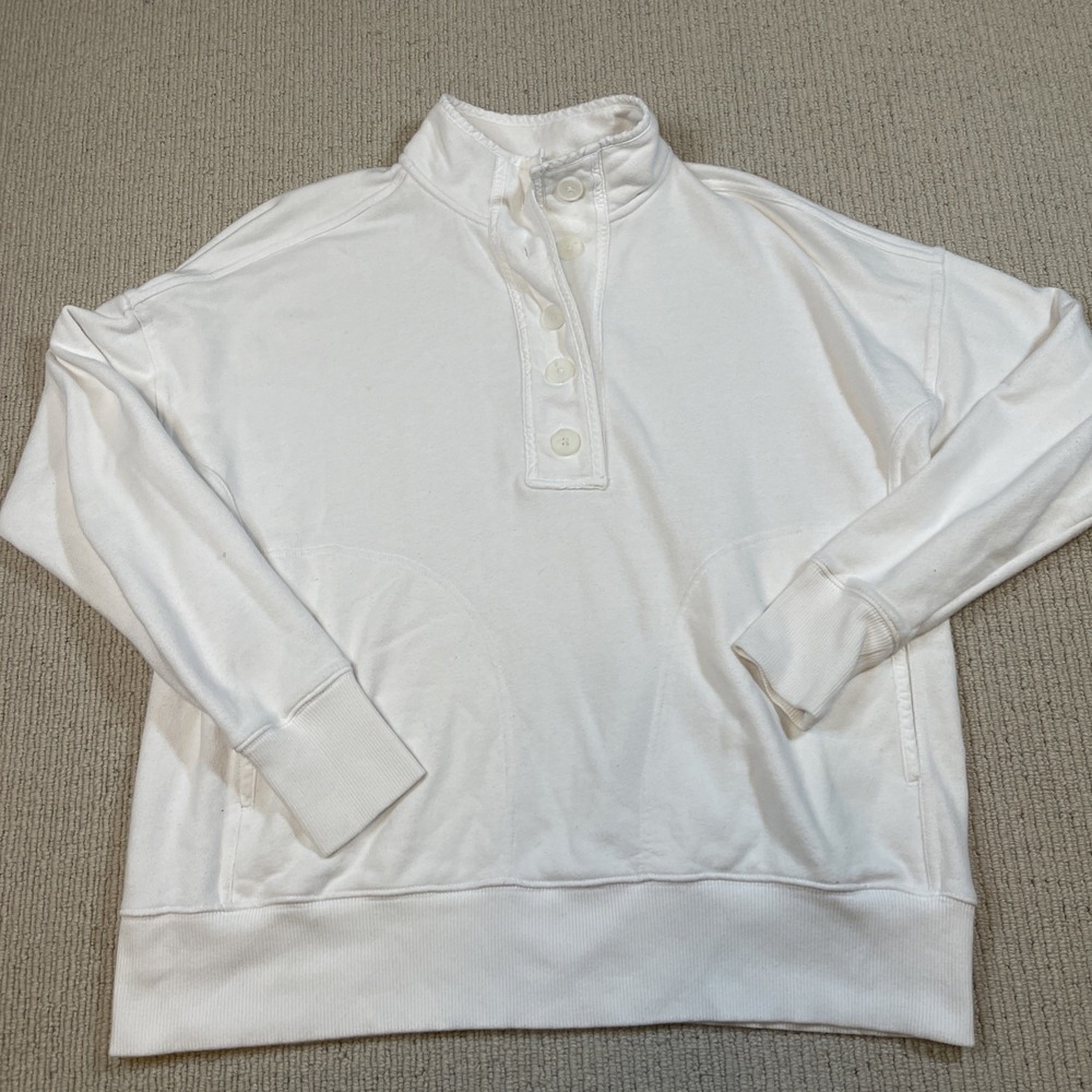 Aerie Women's XS Oversized Popover Polo Sweatshirt Pockets White